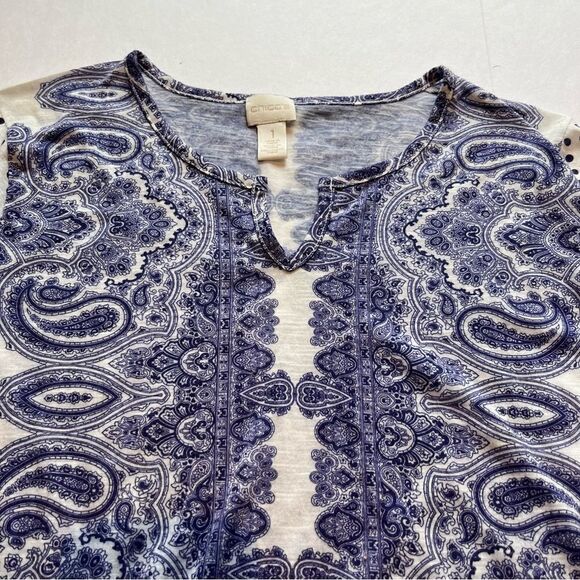 Chico's Women's 3/4 Sleeve Blouse Size M(8) Purple/white Paisley Pullover - Picture 6 of 8
